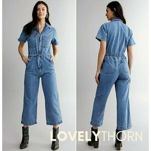 LEVI'S // ltd ed short sleeve wide leg crop full zip soft denim jumpsuit
